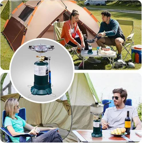 Vista 6 de Estufa de propano para acampar con quemador de propano, estufa de propano con parte superior de botella de un solo quemador, llama ajustable