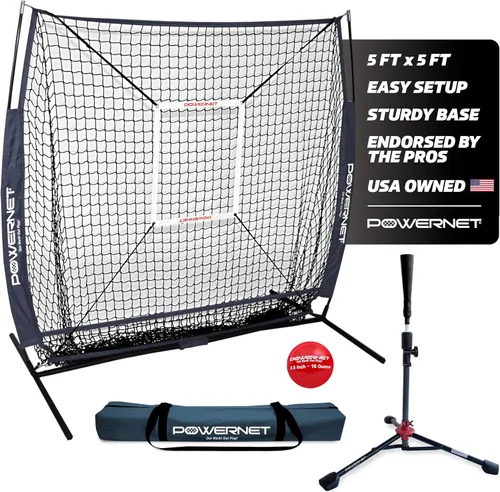 Vista 7 de PowerNet Baseball Net Bundle, 5x5 Travel Net With Softball Accessories for Hitting, Pitching, Training Equipment, Weighted Ball, Tee