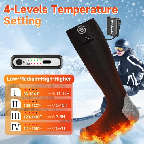 Vista 2 de Calcetines calentados para hombres y mujeres, control por aplicación, calcetines eléctricos recargables con batería de 8000 mAh*2, calcetines