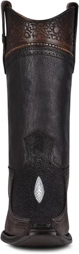 Vista 3 de Cuadra Botas vaqueras para hombre en cuero genuino Stingray negro, Negro