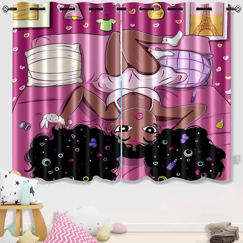 Vista 23 de Cortinas de Gato - Lindas Cortinas Opacas de Gato para Habitación de Niños Decoración Kawaii para Dormitorio de Niñas, 2 Paneles, 82 x 63 pulgadas