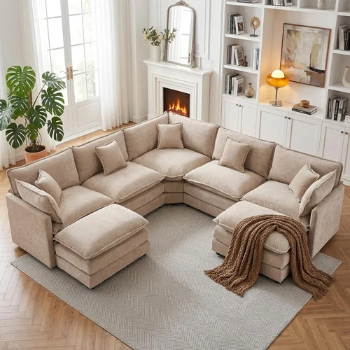 Vista 17 de Sofá modular modular con otomano: sofá moderno en forma de L de 76.7 pulgadas, cómodo sofá biplaza, sofá de 3 plazas de felpilla con almohada