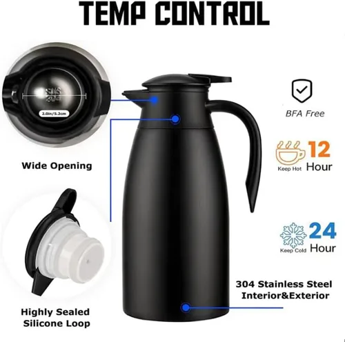 Vista 7 de Jarra térmica de café de 70 onzas, acero inoxidable, jarra de café aislada, dispensador de bebidas de café al vacío de doble pared para mantener 12