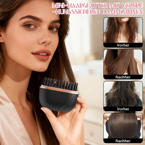 Vista 2 de Mini plancha de pelo recargable, cepillo de plancha de pelo inalámbrico portátil, control de temperatura de 3 velocidades, mini plancha de pelo