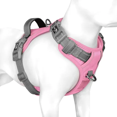 Vista 30 de Arnés para perro sin tirones, chaleco para perro reflectante ajustable de colores únicos, con asa de entrenamiento suave y clips de metal