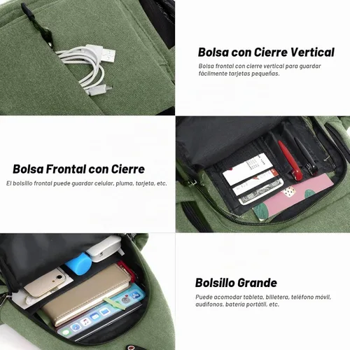 Vista 4 de MOSISO Crossbody Sling Bag for Women, Shoulder Backpack, Hiking Daypack Bag Verde militar