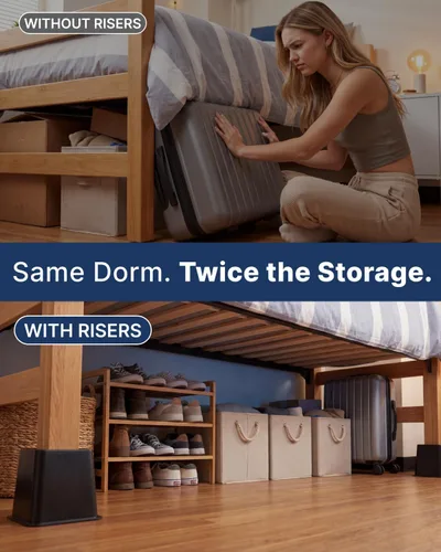 Vista 4 de Elevadores de cama – Esenciales para dormitorio – Elevadores de muebles ajustables de 3 y 5 pulgadas u 8 pulgadas combinados – Resistente