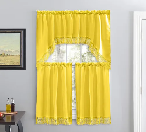 Vista 8 de American Linen - Cortinas para cafetería para cocina, cortinas de baño con cenefa, borde de encaje bordado. (Beige) Incluye cenefa a juego