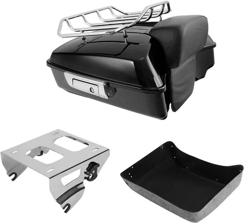 Vista 24 de TCT-MOTORPARTS Paquete de viaje picado, maletero, almohadilla de respaldo, estante de montaje individual negro para modelos Harley Touring Road King