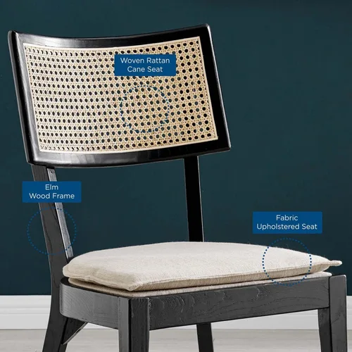 Vista 5 de Modway Caledonia - Silla auxiliar de comedor de madera con respaldo tejido de 19 pulgadas, color negro/beige