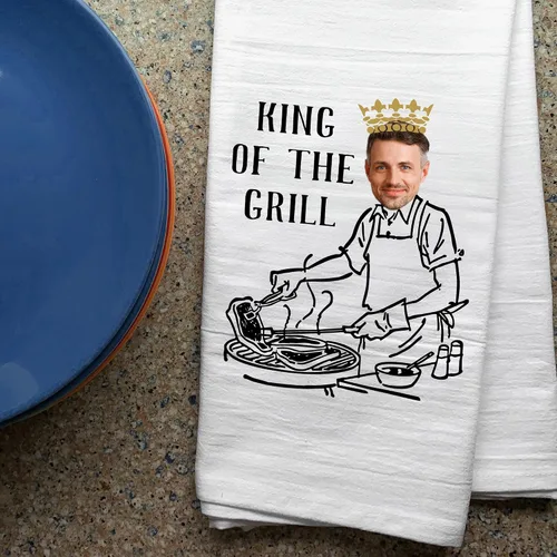 Vista 4 de Toalla de cocina personalizada para BBQ Kings – Divertido juego de toallas de cocina. 100% algodón hilado en anillo puro, toallas de cocina súper