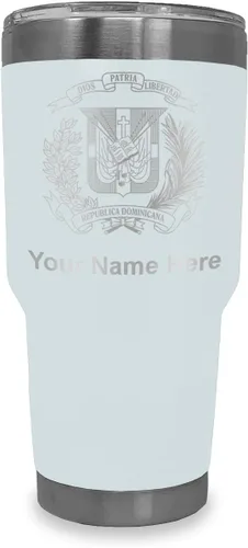 Vista 14 de LaserGram Taza aislada al vacío de 20 onzas, escudo de armas, República Dominicana, grabado personalizado incluido (gris)
