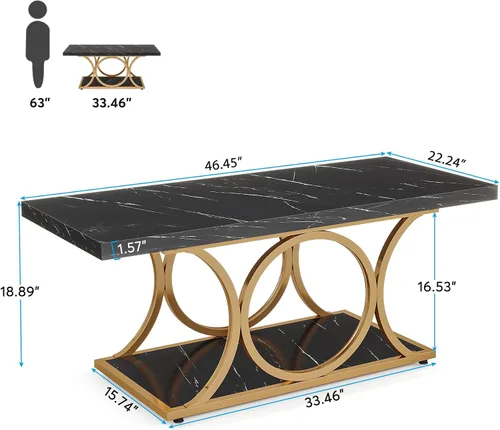 Vista 2 de Tribesigns Mesa de centro rectangular de 47.24 pulgadas, mesas de centro modernas para sala de estar, mesa de centro de madera de mármol sintético