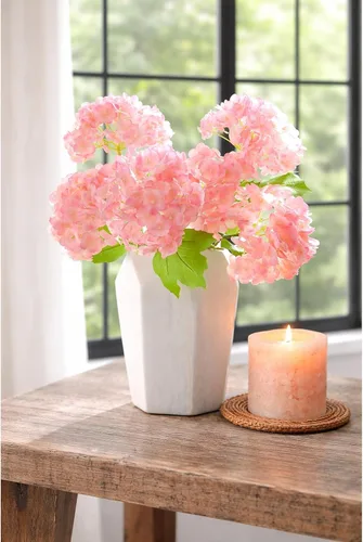 Vista 7 de FiveSeasonStuff 6 Real Touch Hydrangea Artificial Flowers, Blush Pink