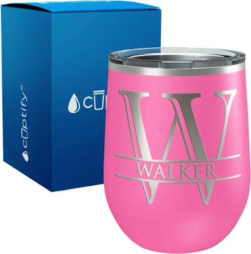 Vista 90 de Vaso personalizado de regalo de cumpleaños para mujeres y hombres, con monograma de escritura dividida, inicial y nombre grabado en negro, taza