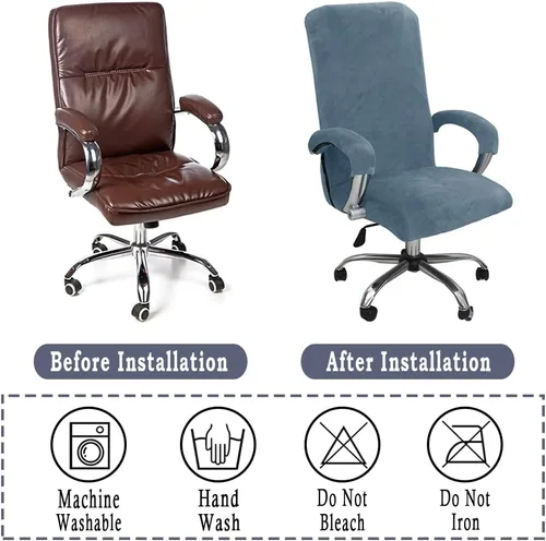 Vista 5 de ITFRO Funda para silla de oficina de 3 piezas con fundas para reposabrazos, funda de terciopelo para silla de escritorio de computadora con Gris Azul