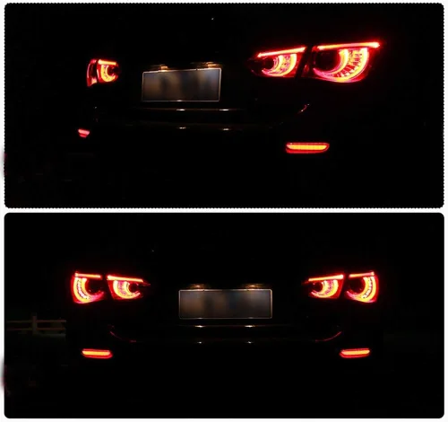 Vista 7 de Reflector de parachoques trasero LED óptico 3D rojo con luces de freno y señal de giro secuencial, kit de iluminación de freno estroboscópico