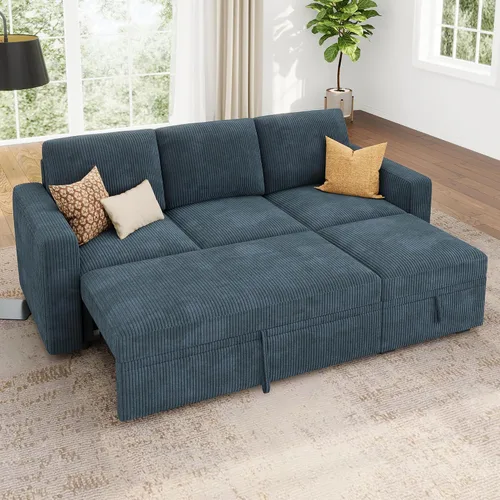 Vista 16 de HONBAY Sofá cama modular, sofá cama modular de pana extraíble con almacenamiento, sofás seccionales en forma de U para sala de estar, color azul