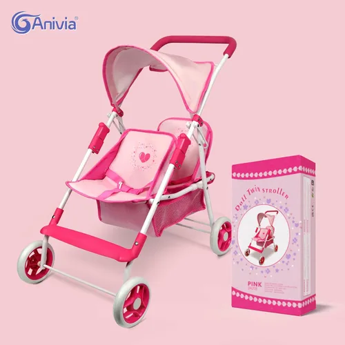Vista 8 de Colección de muñecas Anivia, cochecito de muñeca con diseño de corazón, regalos para niños pequeños y niñas, cochecito de muñeca plegable