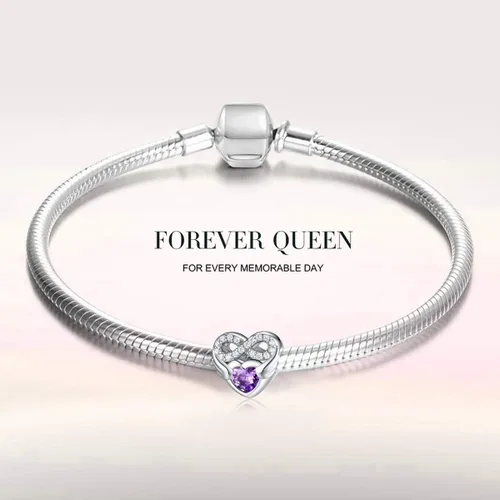 Vista 4 de Forever Queen - Abalorio de piedra de nacimiento para pulsera de abalorios de plata de ley 925 con corazón de amor infinito abalorios de feliz