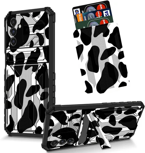 Vista 42 de Funda para Galaxy S21 FE 5G 2022 con soporte, funda de doble capa de policarbonato duro de TPU suave, estampado de vaca, estampado animal
