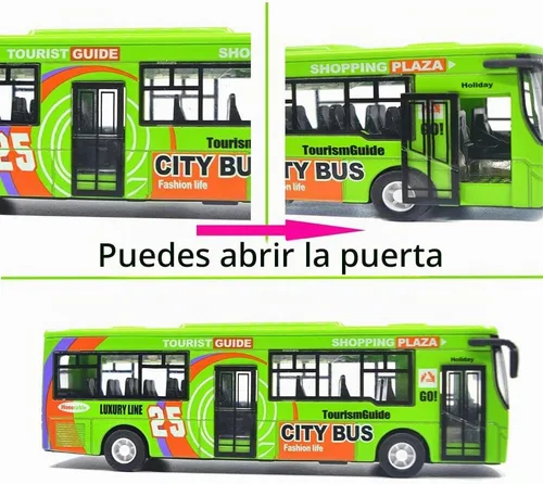 Vista 3 de Ailejia City Bus Toy Die Cast Pull Back Buses Vehículos Mini Coche Diecast Modelo Auto Juguetes Luces y Música (Verde)