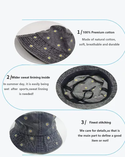 Vista 4 de Sombreros de pescador de algodón premium, sombreros plegables para hombres y mujeres, sombrero de pescador, sombreros de pesca