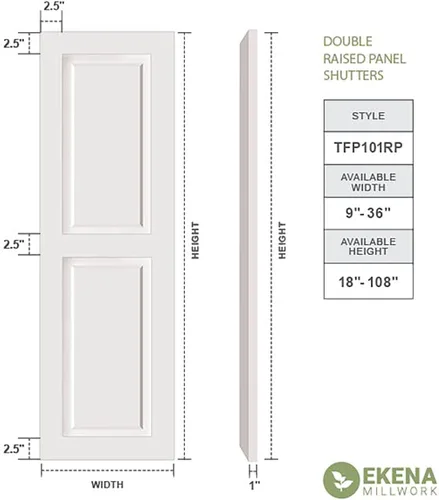 Vista 2 de PVC True Fit de 12 pulgadas de ancho x 25 pulgadas de alto, dos persianas de panel elevadas iguales, Antigua (por par, accesorios no incluidos)