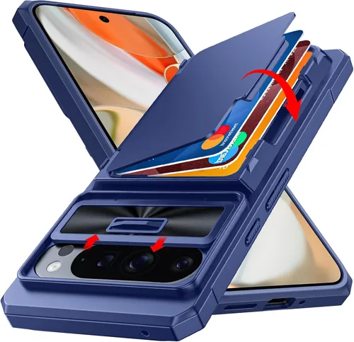 Vista 25 de CENMASO - Funda para Google Pixel 9 Pro XL con tarjetero (4 tarjetas), funda deslizante para cámara y función atril, bloqueo RFID, protección