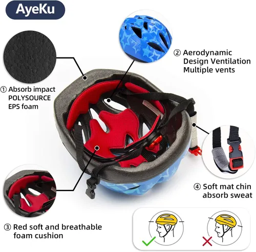 Vista 2 de Casco ajustable para niños de 5 a 16 años, equipo de protección con coderas, rodilleras y muñequeras para multideporte, patinaje, bicicleta