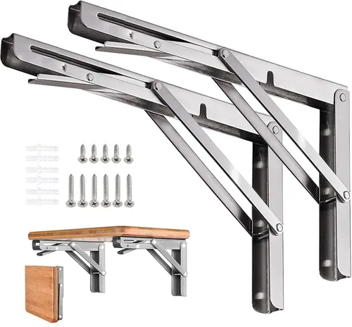 Vista 17 de Soportes plegables para estantes – 8 pulgadas, 2 piezas de metal resistente, soporte de estante plegable montado en la pared, ahorro de espacio