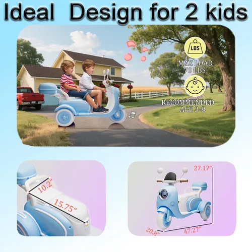 Vista 2 de Motocicleta de paseo de 12 V y 2 asientos para niños, juguete con batería eléctrica, bicicleta de tierra para niños, vehículo todoterreno, bicicleta