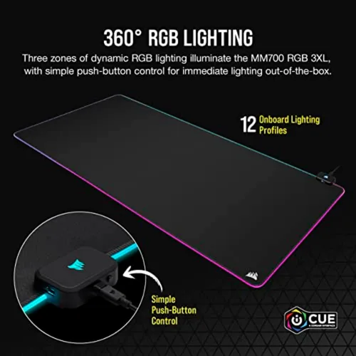 Vista 3 de Corsair MM700 RGB Extended 3XL Alfombrilla de ratón de tela para juegos/Alfombrilla de escritorio - Superficie de tela masiva de 1,220mm x 610mm