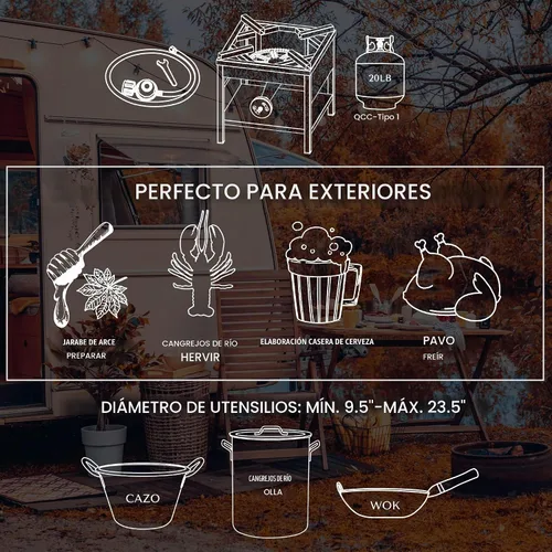 Vista 6 de ARC - Juego de quemadores de propano de acero inoxidable de 69 cuartos de galón con quemador de propano de 200,000 BTU, wok resistente de 25