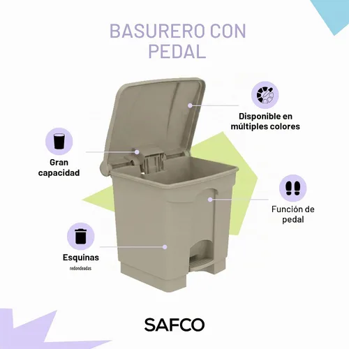 Vista 2 de Safco - Cubo de basura de 8 galones con pedal de pie, interior, color Canela