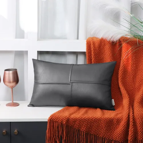 Vista 106 de BRAWARM Fundas de Almohada Decorativas de Cuero Sintético 12 X 20 Pulgadas, Fundas de Almohada Lumbar de Cuero Naranja Paquete de 2, Almohadas