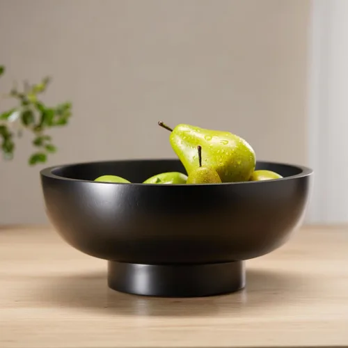 Vista 3 de Tazón de fruta negro de madera sólida seguro para alimentos para encimera de cocina, diámetro de 12 pulgadas