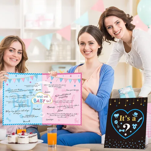 Vista 5 de Nezyo Juegos de revelación de género para invitados Revelar género Decoraciones para niños o niñas Invitados Escribir bendición para bebé y firmar