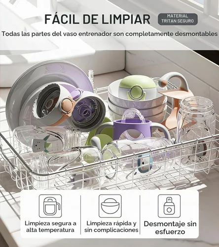 Vista 4 de Bunnytoo Vaso con popote con peso, 8 onzas, Tritan para niños pequeños con Azul