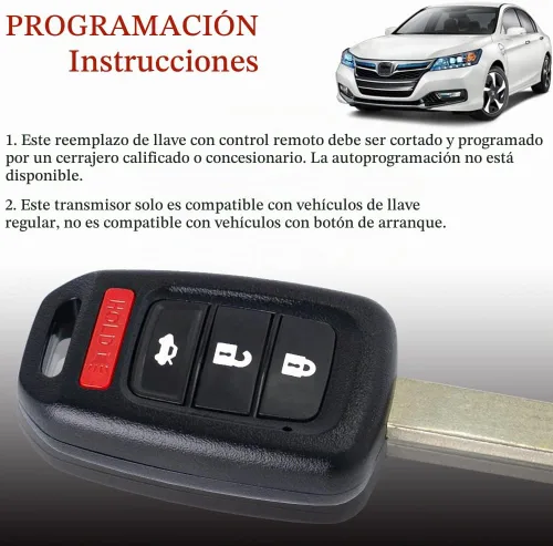 Vista 3 de MechanMagic Llavero de Repuesto para Llave de Coche Compatible con Honda Civic 2016 2017 2018 2019 2020/Accord 2016 2017 MLBHLIK6-1TA Control Remoto