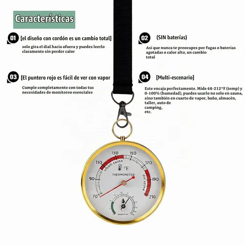 Vista 7 de Combo de termómetro de sauna Fahrenheit e higrómetro con soporte de cordón, termómetro colgante para sala de sauna, sauna de vapor portátil, rango