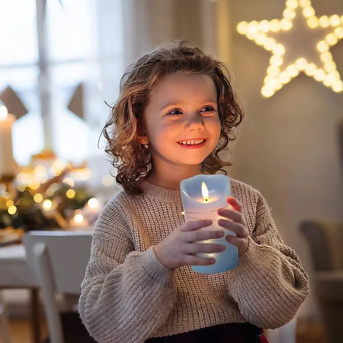 Vista 5 de DANIP - Vela LED sin llama azul cielo, con cuerda de estrella integrada, juego de 3 velas LED, con control remoto de 11 botones, función