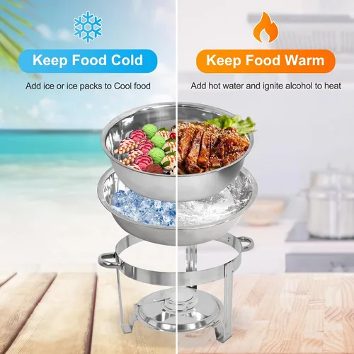 Vista 6 de Nova Microdermabrasion Juego de 6 platos de bufé de acero inoxidable de 5 cuartos de galón, calentadores de alimentos para catering, fiestas