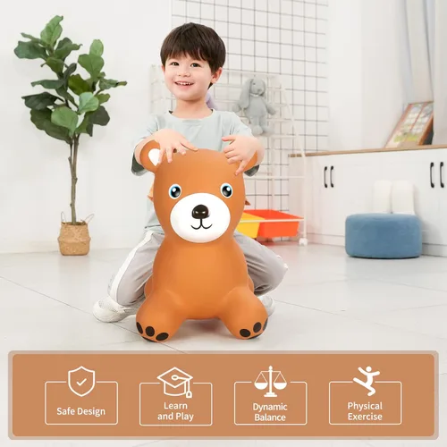 Vista 4 de INPANY Caballo rebotador, juguetes saltarines de oso, animal saltarín para niños pequeños, juguete de goma para montar y rebotar para niños, lindos