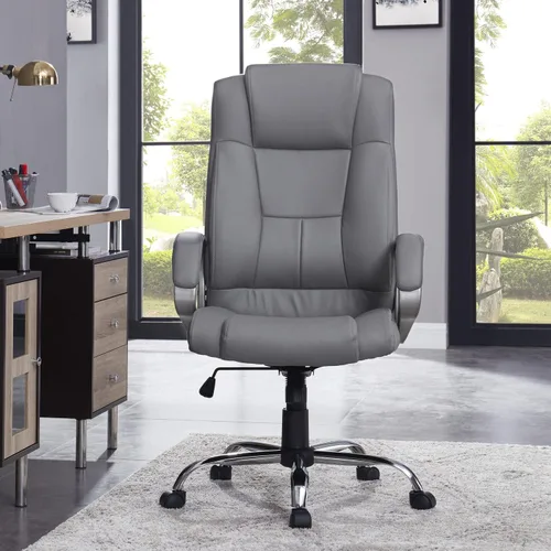Vista 3 de Naomi Home Silla para invitados de oficina ejecutiva, respaldo alto acolchado, color gris