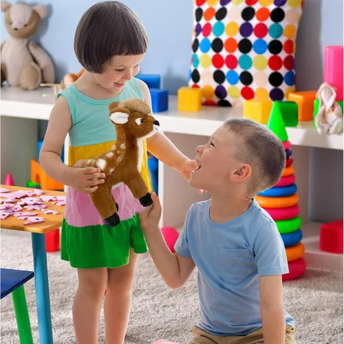 Vista 6 de DolliBu - Animal de peluche de ciervo, suave y abrazable, adorable juguete de peluche para jugar, lindo regalo de vida silvestre para niños
