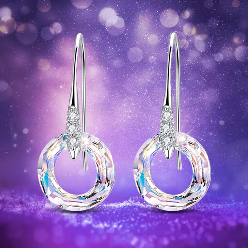 Vista 7 de Malanda Original Design 925 Sterling Silver Circle Drop Earrings for Women Made With Swarovski Crystal Hook Dangle Earrings handmade Jewelry Gift