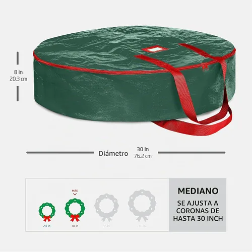 Vista 6 de ZOBER - Contenedor de almacenamiento para coronas de Navidad de 30 pulgadas - Bolsa para coronas de Navidad con doble cierre y asas duraderas - Verde