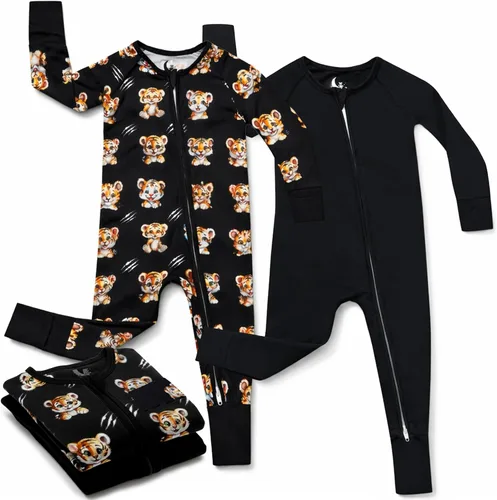 Vista 21 de Pijama de viscosa de bambú con cremallera de 2 vías para cambio de pañal, 0 a 24 meses, suave y elástico, paquete de 2 Oso azul