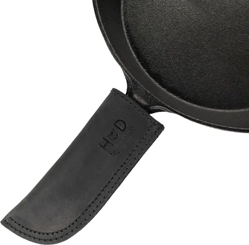 Vista 7 de Hide & Drink, Funda para mango de sartén caliente hecha a mano de cuero grueso de grano completo, resistente al calor, agarre resistente para una